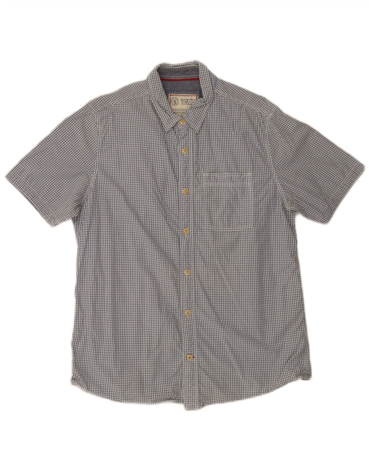 Camisa masculina de manga curta Fat Face grande algodão guingão azul