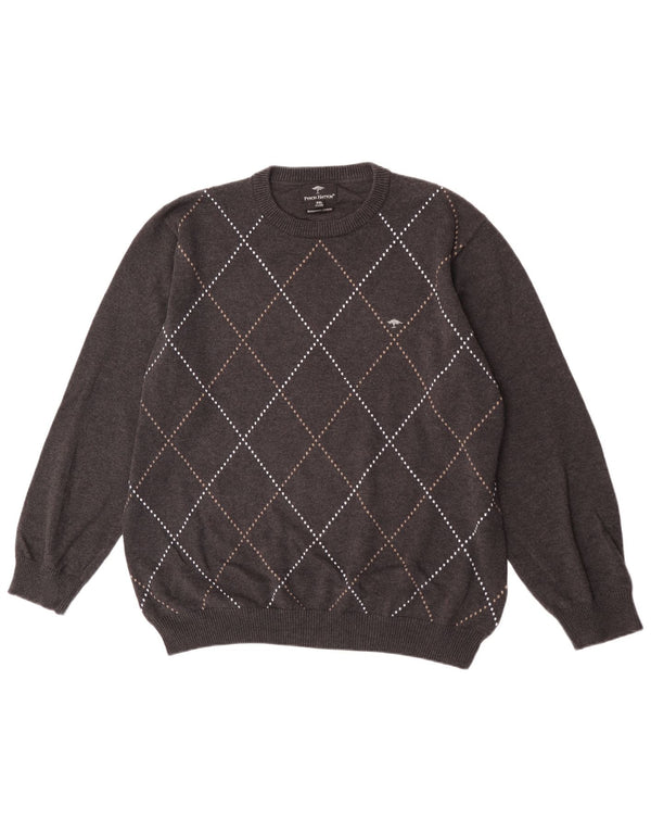 Suéter masculino Fynch Hatton com gola redonda 2XL cinza Argyle/algodão diamante