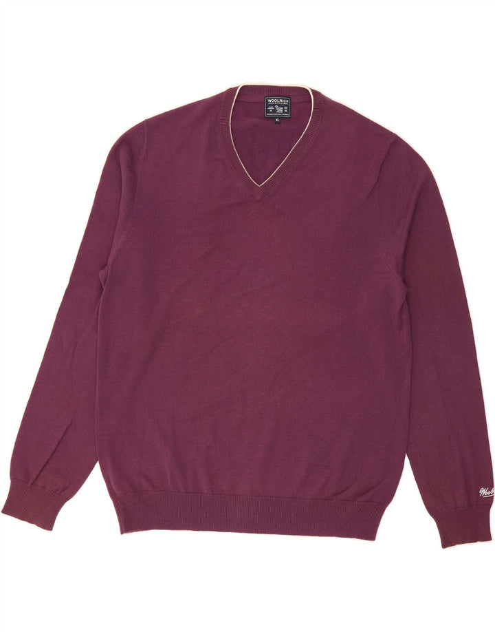 WOOLRICH Mens V-Neck Jumper Sweater XL Purple Cotton Vintage Woolrich and Second-Hand Woolrich from Messina Hembry 
