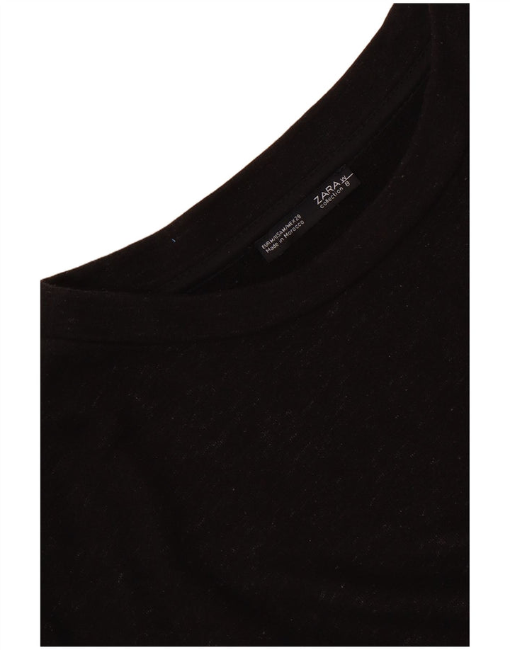 Top feminino Zara manga comprida UK 14 médio preto manchado