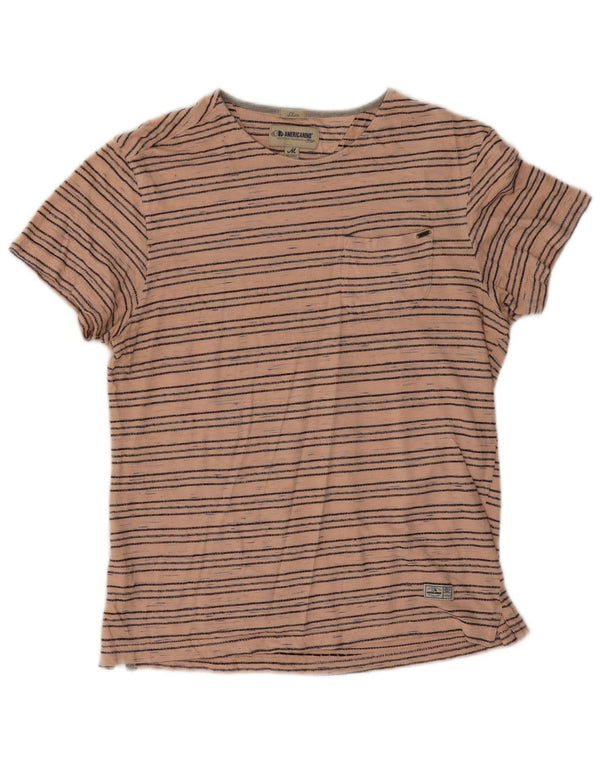 Camiseta feminina slim Americanino UK 12 algodão listrado rosa médio