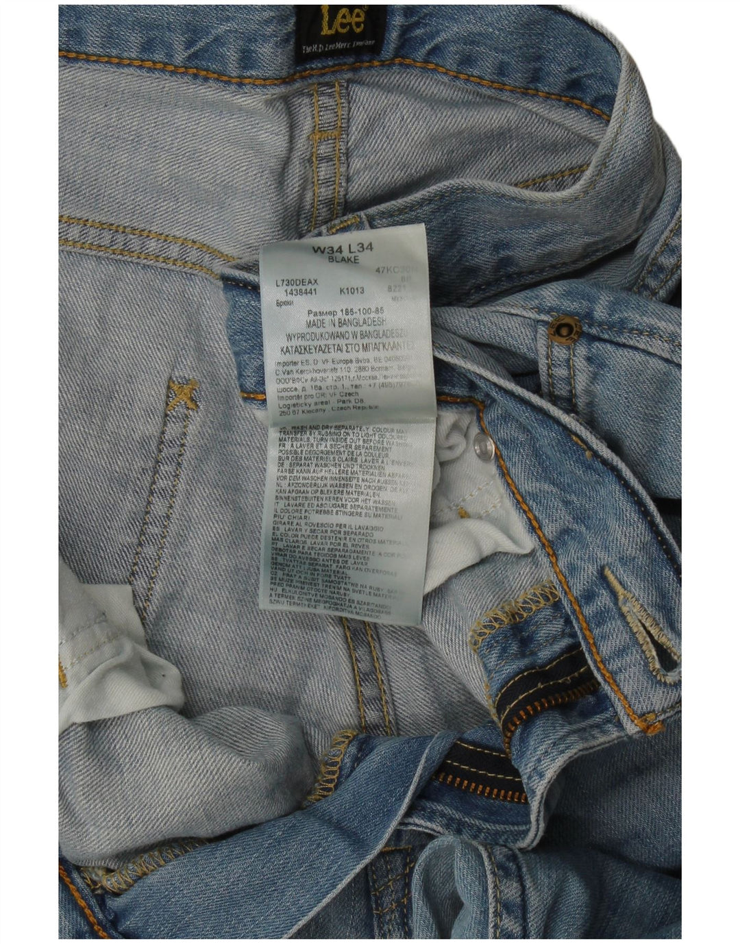 Lee Mens Blake Straight Jeans W34 L34 Azul Algodão