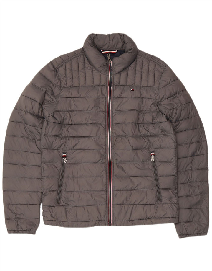 Jaqueta acolchoada masculina TOMMY HILFIGER UK 36 pequena cinza nylon