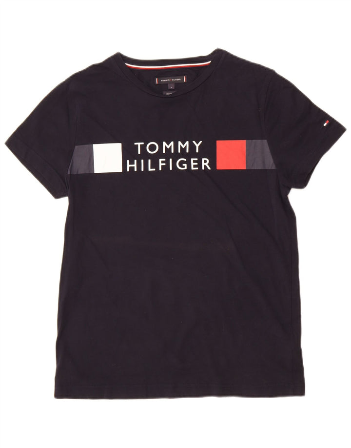 Camiseta masculina Tommy Hilfiger com estampa gráfica pequena de algodão preto