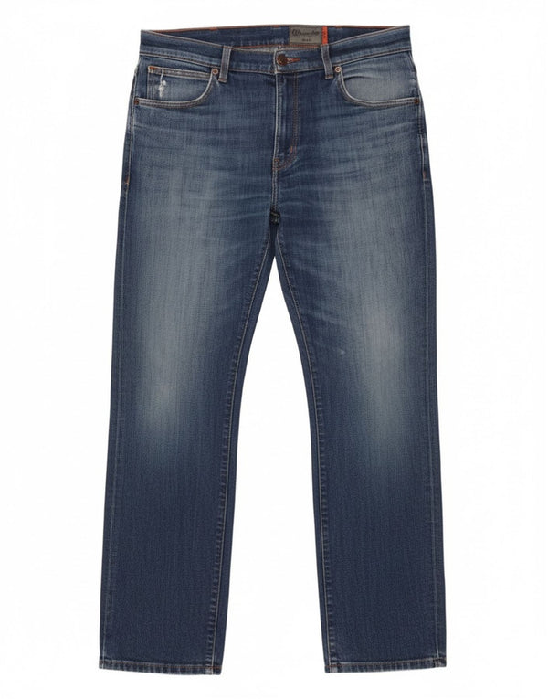 Wrangler Mens Straight Jeans W33 L32 Azul Algodão