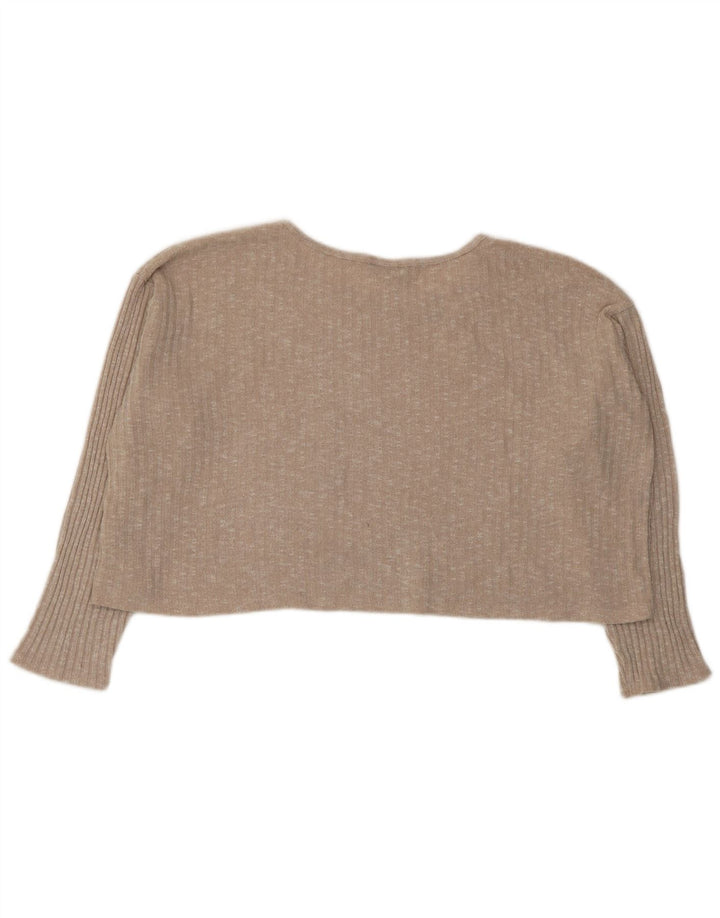 Topshop feminino cropped oversized manga comprida Reino Unido 12 bege médio salpicado
