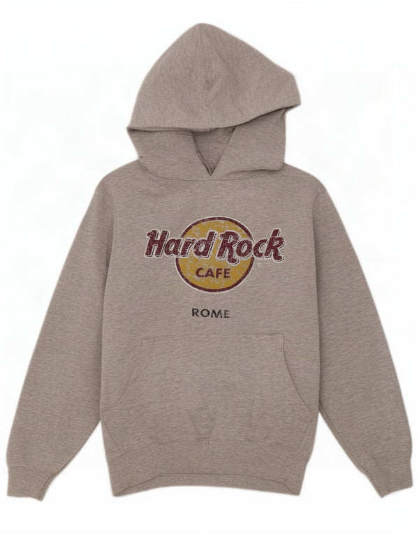 Hard Rock Cafe feminino Rome gráfico moletom com capuz Reino Unido 10 pequeno algodão cinza