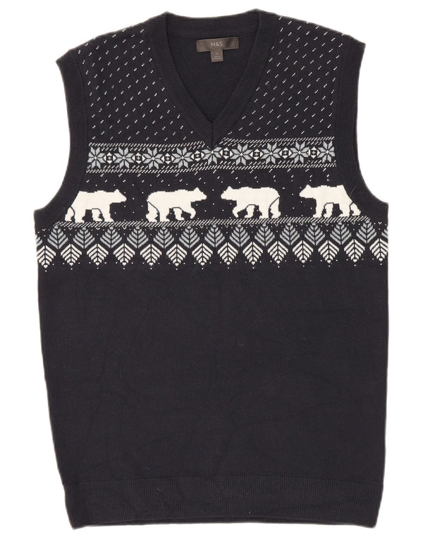 Regata masculina Marks & Spencer com colete pequeno azul marinho Fair Isle acrílico