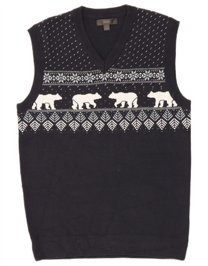 Regata masculina Marks & Spencer com colete pequeno azul marinho Fair Isle acrílico