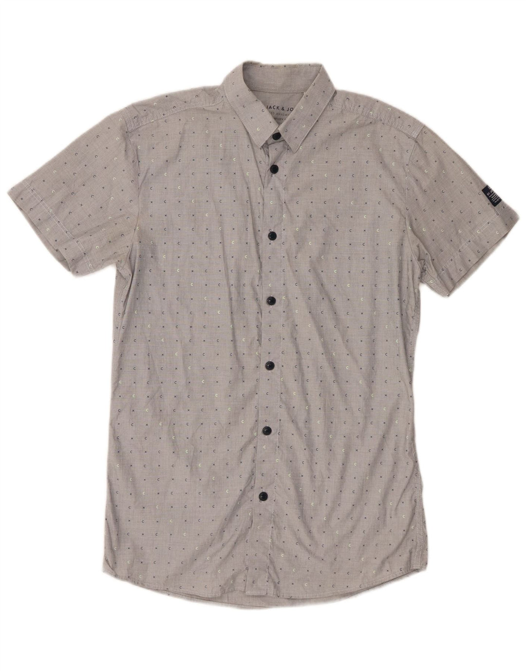 Camisa masculina de manga curta Jack & Jones algodão manchado cinza médio