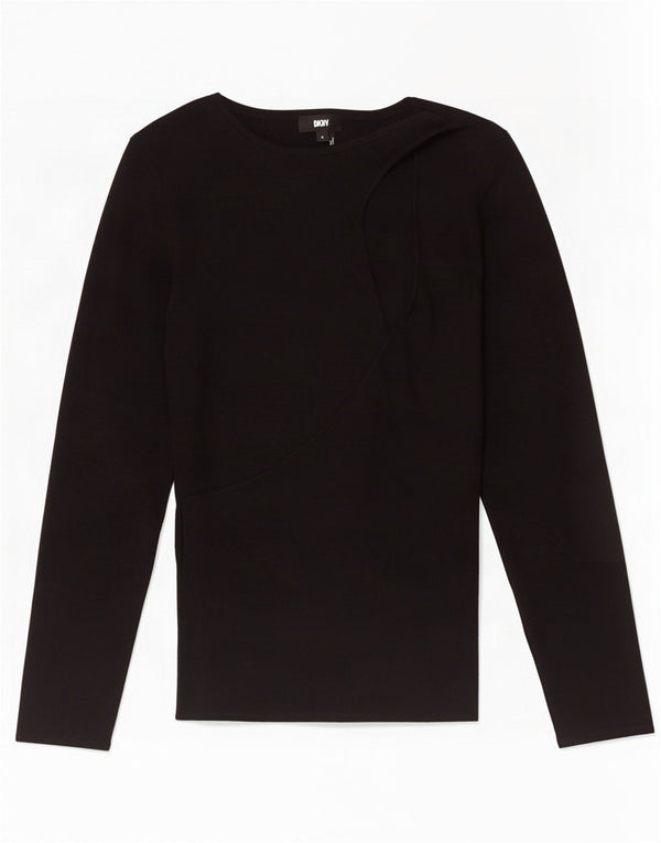 Suéter feminino Dkny com gola canoa e algodão preto médio UK 12