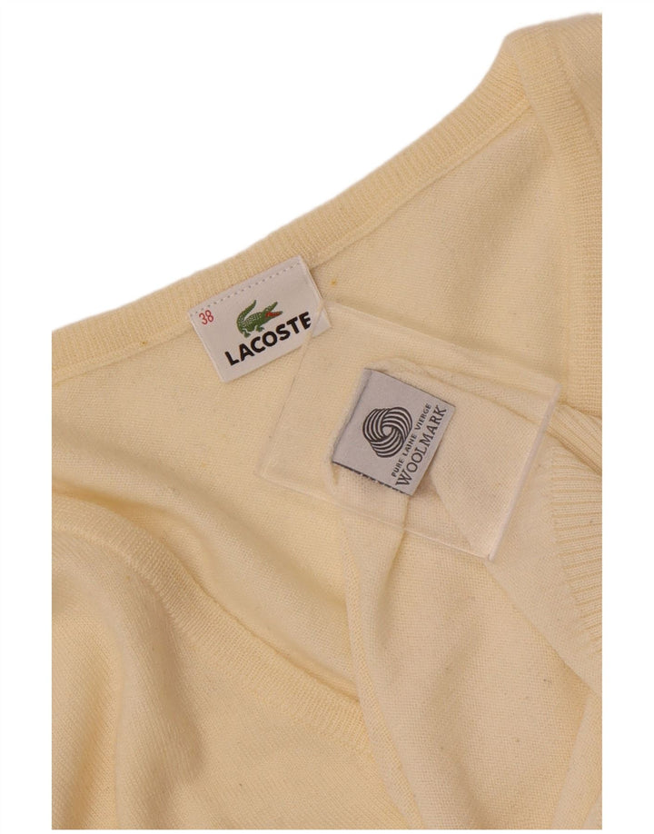 Suéter feminino Lacoste com decote em V tamanho 38 médio off white lã