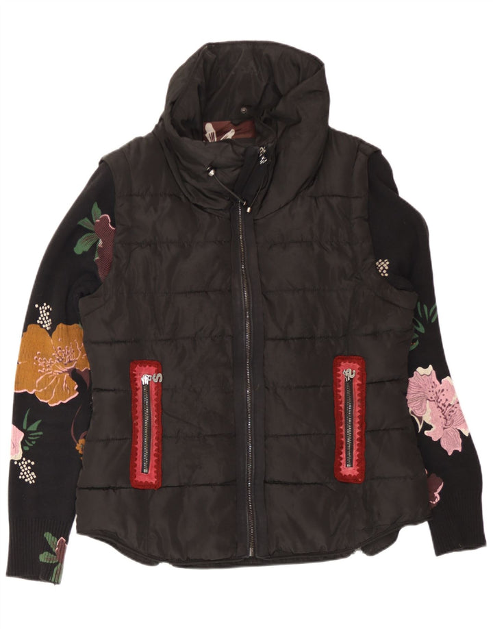 Jaqueta acolchoada feminina Desigual EU 40 algodão floral preto médio