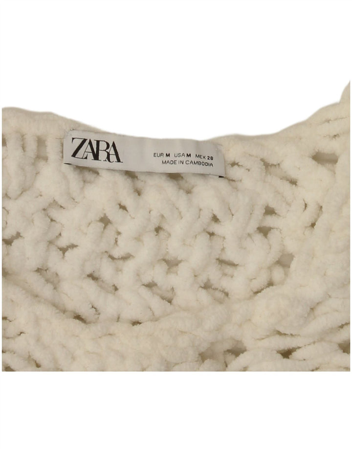 Zara Suéter feminino oversized com gola redonda e gola redonda Reino Unido 14 médio branco