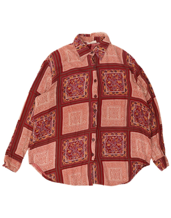 Camisa feminina vintage tamanho 50 3XL Borgonha patchwork viscose