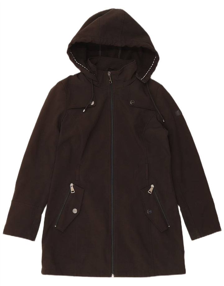 Casaco impermeável feminino com capuz Dkny UK 10 pequeno poliéster preto