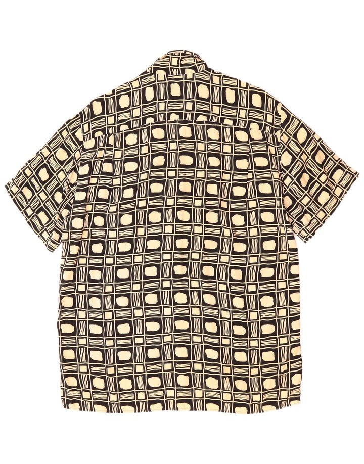 Camisa masculina vintage de manga curta grande preta geométrica