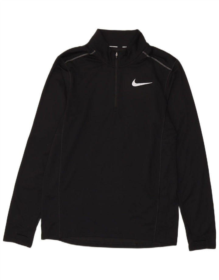 Nike Mens Dri Fit Zip Neck Pullover Treino Top Médio Preto Poliéster