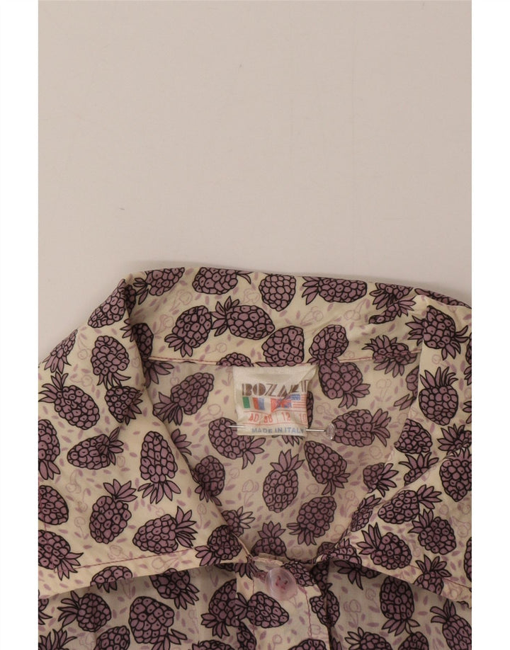 Blusa feminina vintage com estampa abstrata Reino Unido 12 roxo médio