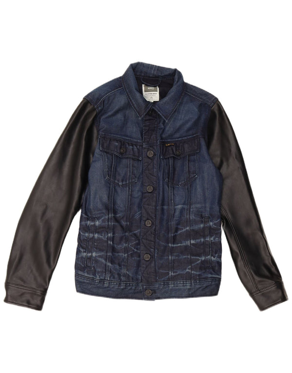 Jaqueta jeans feminina G-Star Reino Unido 12 algodão colorblock azul marinho médio