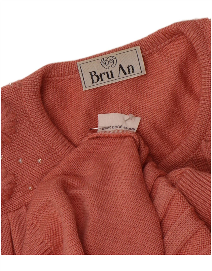 Suéter cardigã feminino vintage Reino Unido 16 grande lã rosa