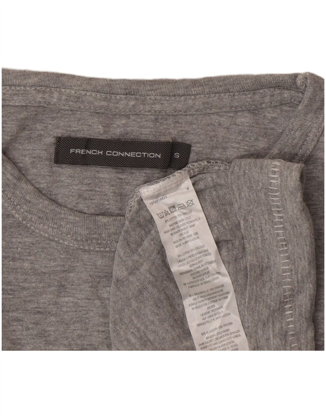Camiseta feminina French Connection Top UK 10 algodão cinza pequeno