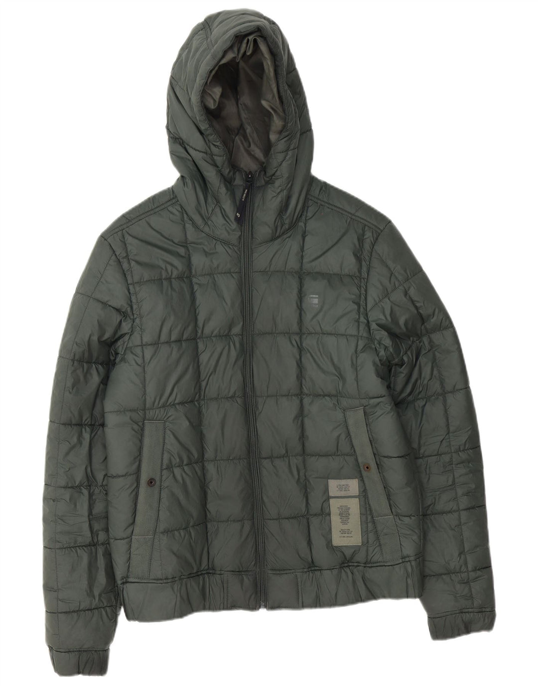 Jaqueta masculina acolchoada com capuz G-Star UK 38 poliéster verde médio