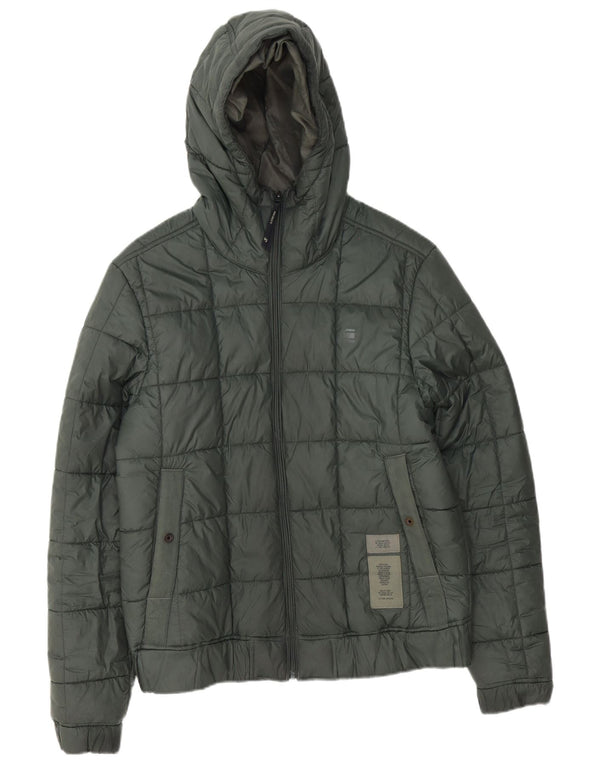 Jaqueta masculina acolchoada com capuz G-Star UK 38 poliéster verde médio