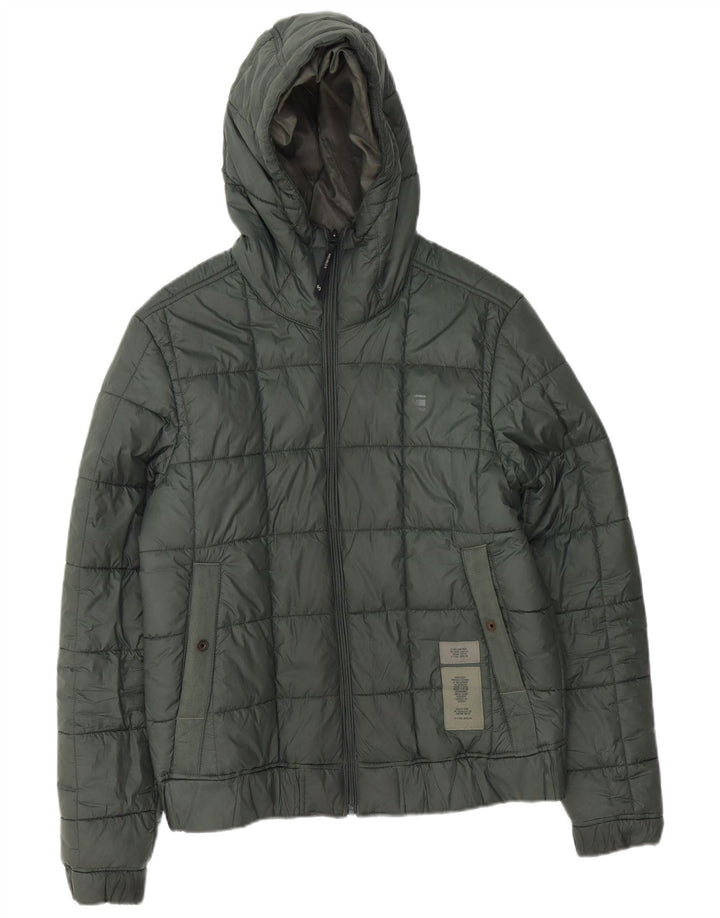 Jaqueta masculina acolchoada com capuz G-Star UK 38 poliéster verde médio