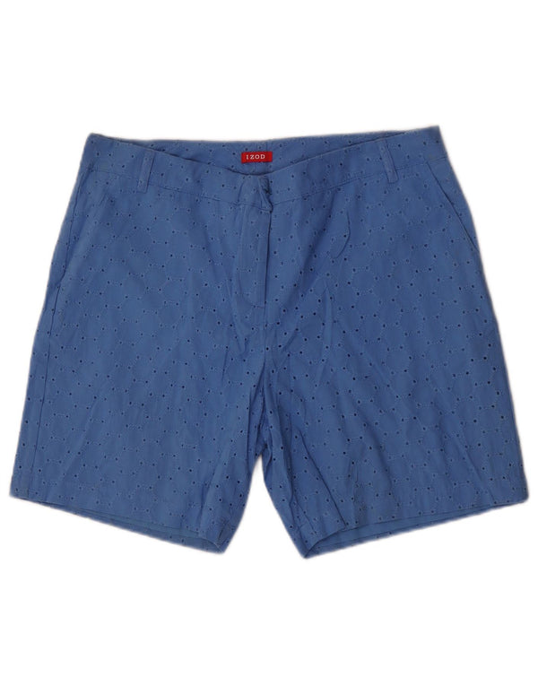 Shorts Chino Feminino Izod EUA 10 Grande W32 Algodão Geométrico Azul