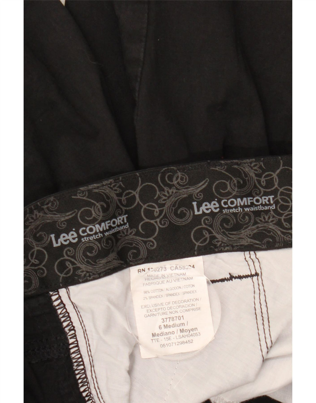 LEE Shorts Chino Feminino US 6 Médio W30 Algodão Preto