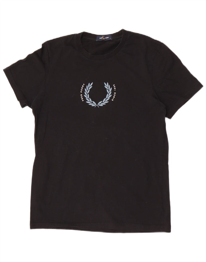 Fred Perry Camiseta masculina gráfica top pequeno algodão preto