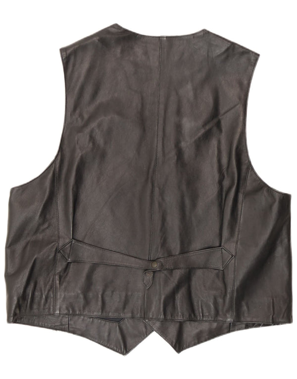 Colete de couro masculino vintage grande preto