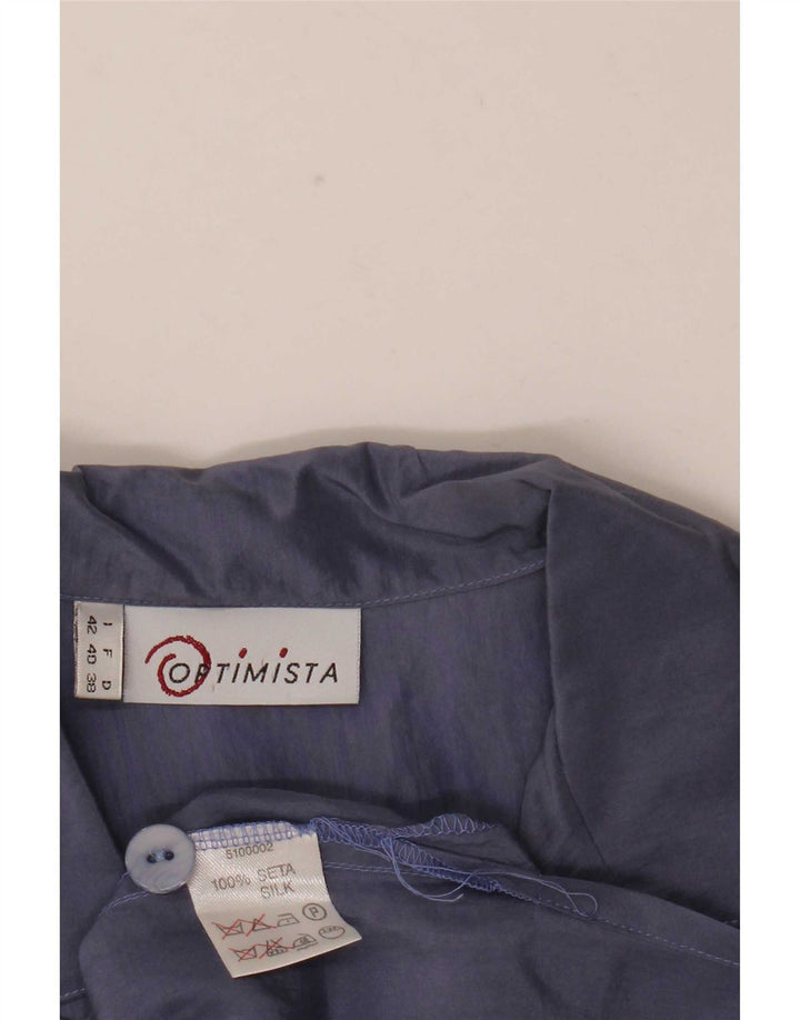 Blusa feminina vintage manga curta IT 42 seda azul marinho médio