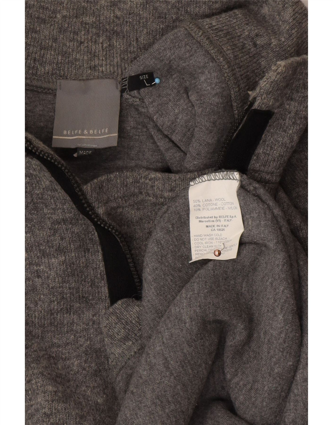 Suéter masculino BELFE & BELFE com zíper e gola grande de lã cinza