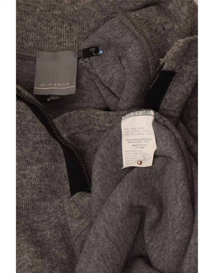 Suéter masculino BELFE & BELFE com zíper e gola grande de lã cinza