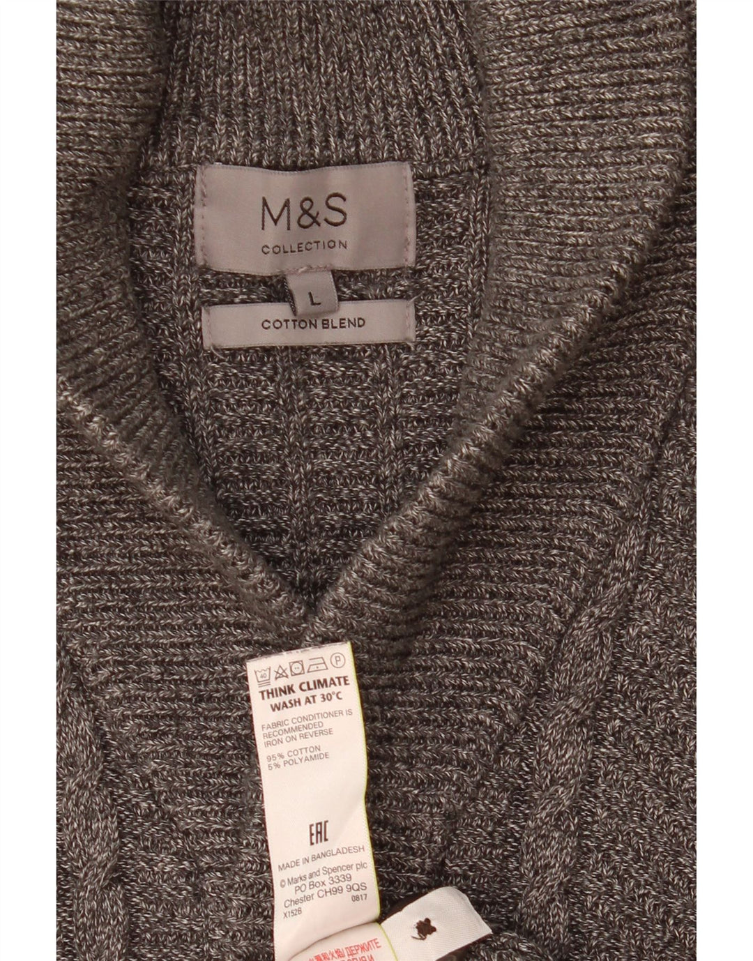 Suéter cardigã masculino Marks & Spencer grande algodão cinza
