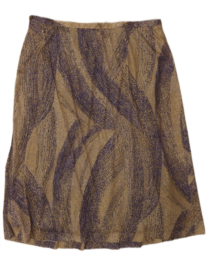 Saia feminina vintage com padrão abstrato linha A W34 grande poliéster bege