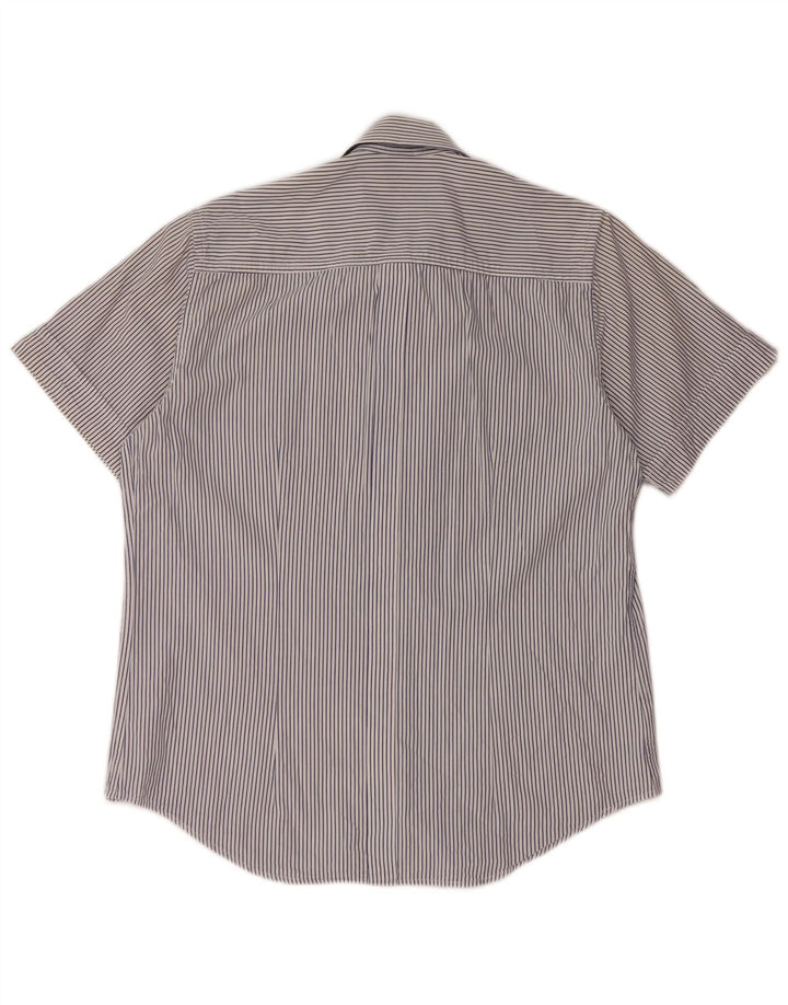 SERGIO TACCHINI Camisa masculina de manga curta de algodão listrado azul marinho médio