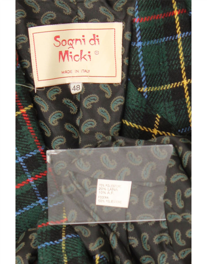 Jaqueta blazer feminina vintage com 3 botões IT 48 XL poliéster xadrez verde