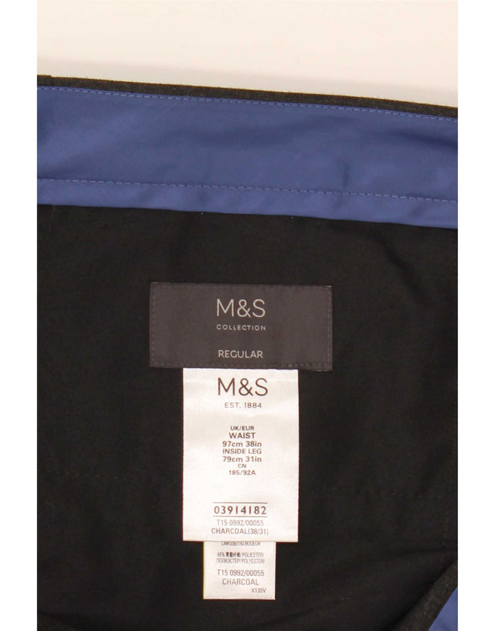 Calça masculina de ajuste regular Marks & Spencer W38 L31 poliéster cinza
