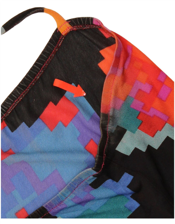 Vestido de verão feminino vintage Reino Unido 14 grande geométrico multicolorido