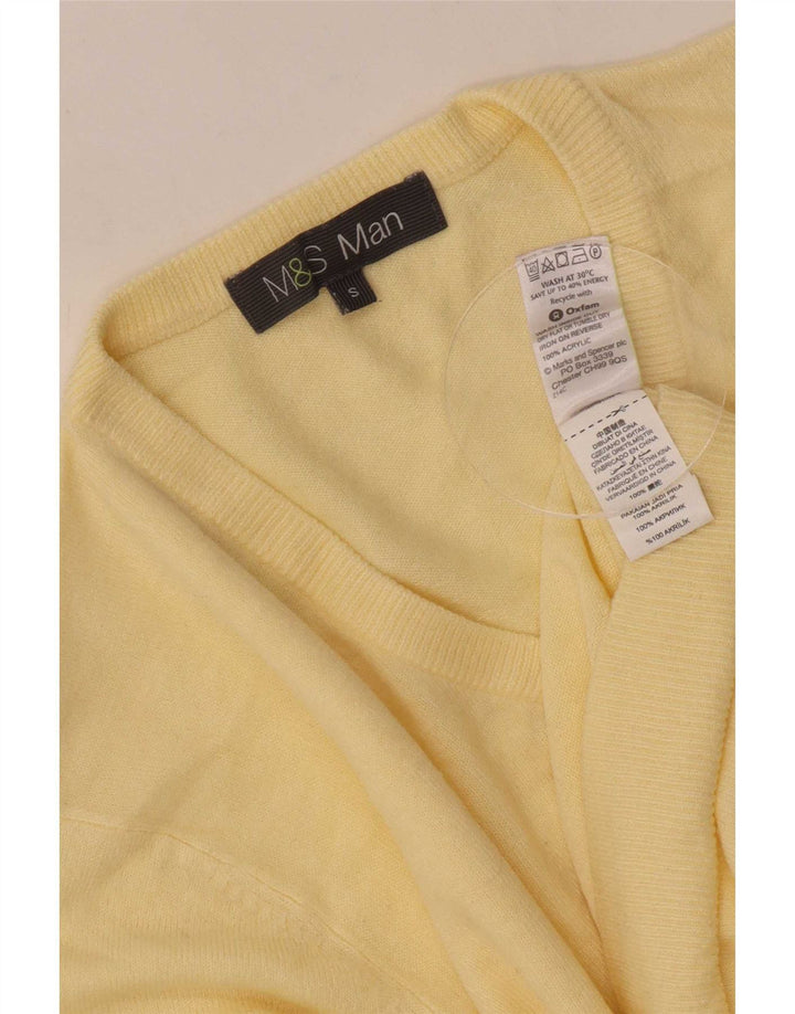 Suéter masculino Marks & Spencer com decote em V pequeno acrílico amarelo