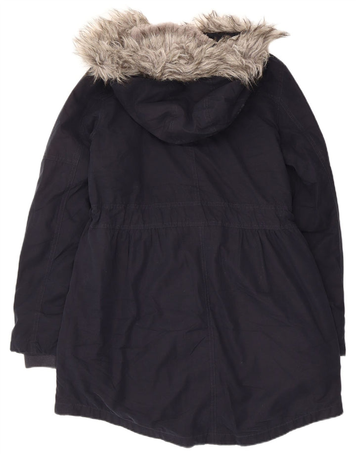 Jaqueta feminina Sherpa Parka com capuz Oasis Reino Unido 10 poliéster azul marinho pequeno