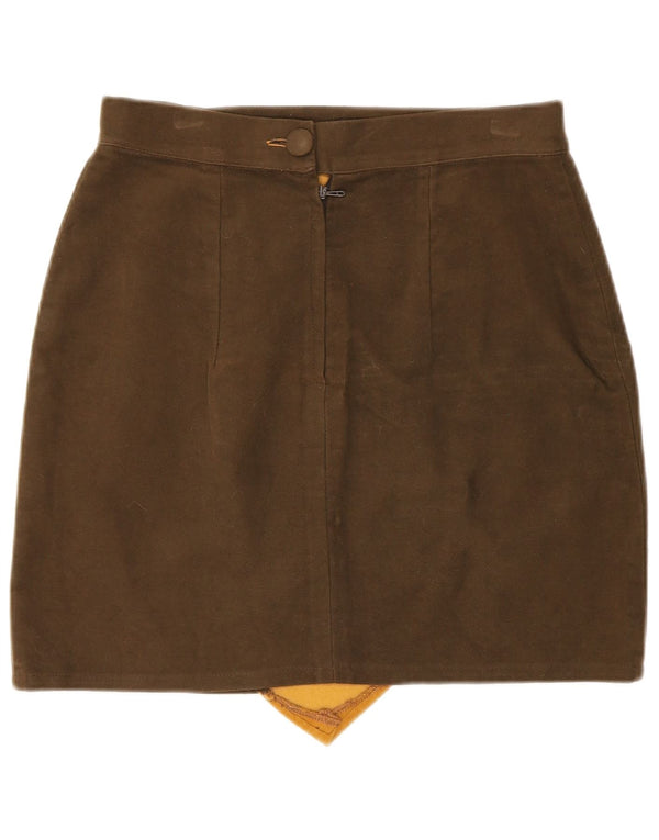 Minissaia feminina vintage de camurça pequena W26 marrom colorblock