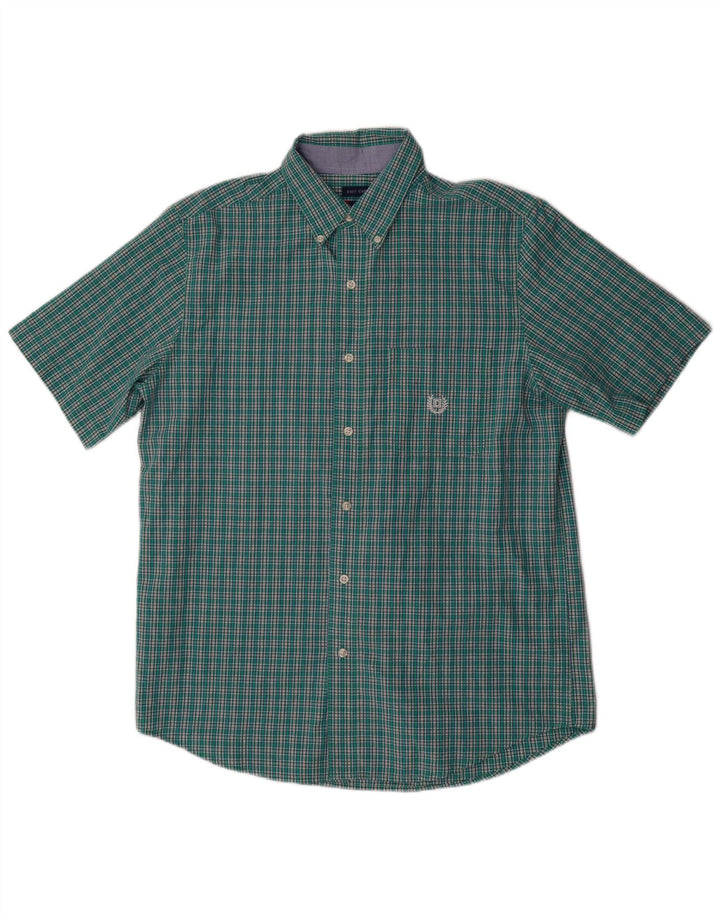 Camisa masculina de manga curta Chaps verde médio algodão guingão
