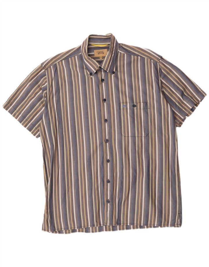 Camisa masculina de manga curta Camel Active cinza médio algodão listrado