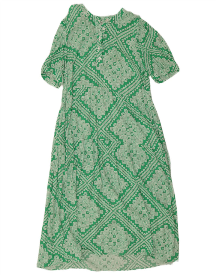 Vestido feminino Marks & Spencer regular evasê Reino Unido 12 verde médio geométrico