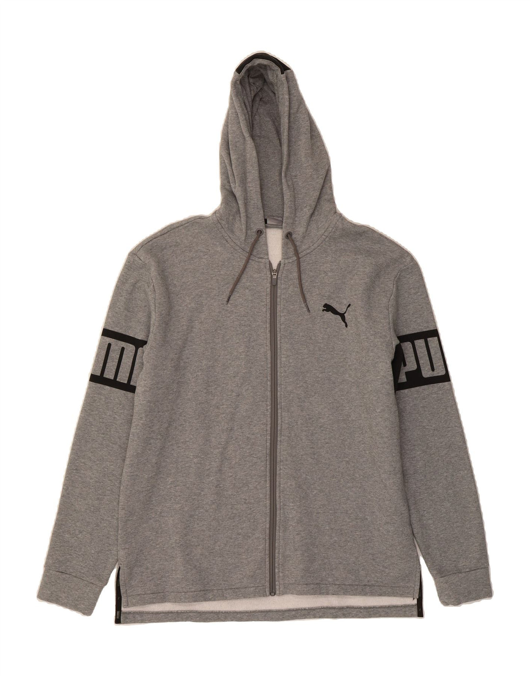 PUMA Mens Graphic Zip Hoodie Sweater Large Grey Colourblock Cotton Vintage Puma and Second-Hand Puma from Messina Hembry 