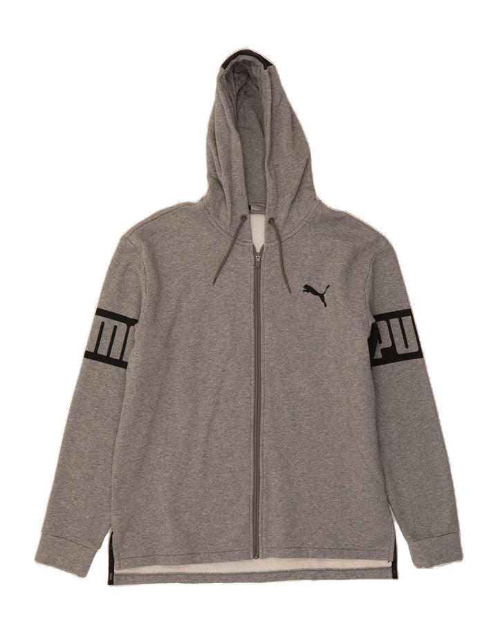 PUMA Mens Graphic Zip Hoodie Sweater Large Grey Colourblock Cotton Vintage Puma and Second-Hand Puma from Messina Hembry 
